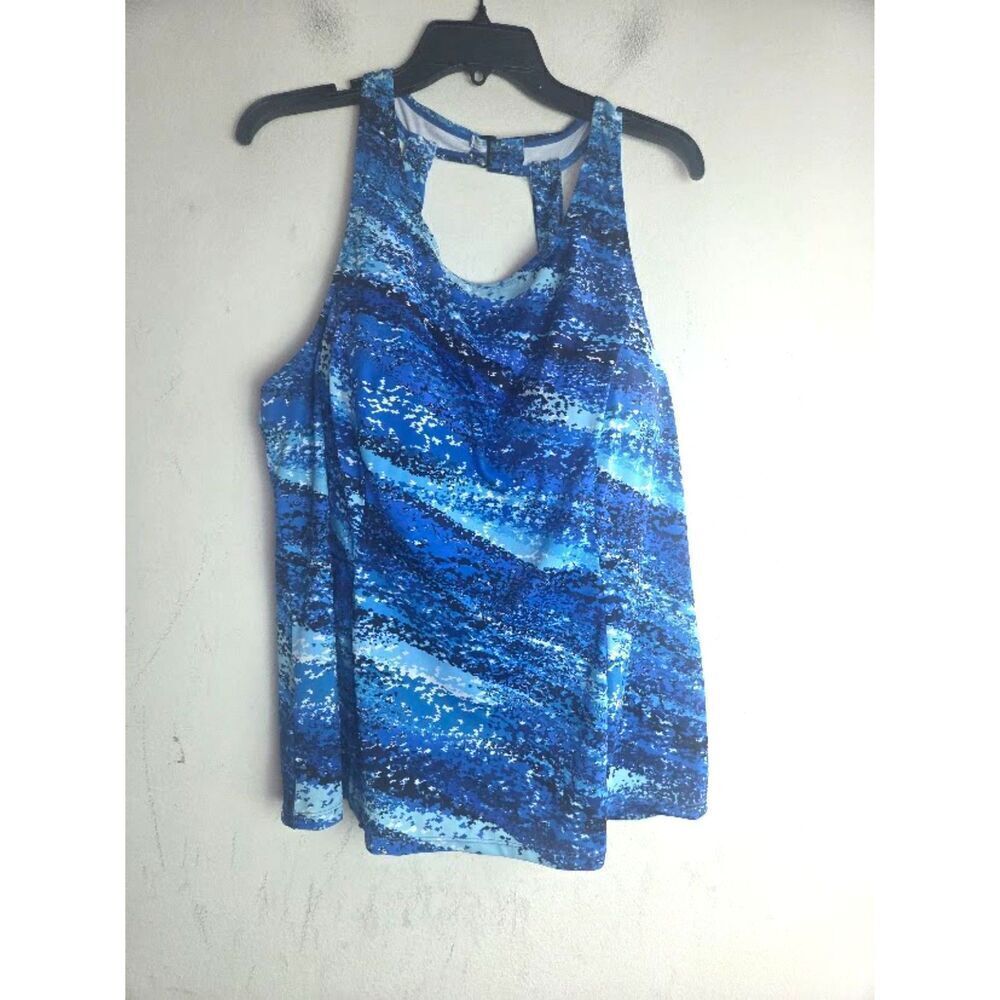 Swimsuits For All Blue Wave-Print Keyhole Swim Tunic